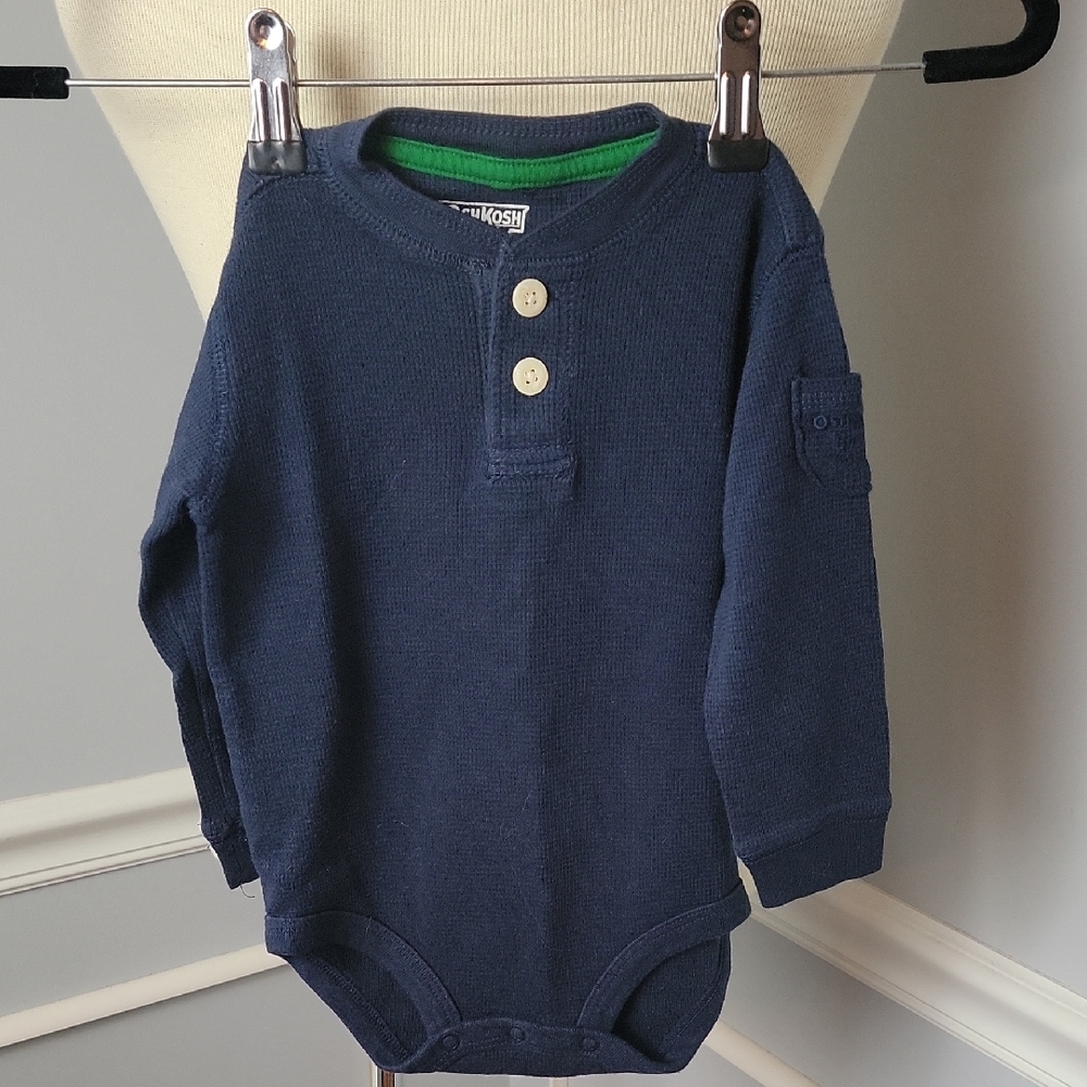 OSHKOSH B'GOSH **3 for $20 item** Boy's Navy Blue Thermal Henley One Piece 18 mo